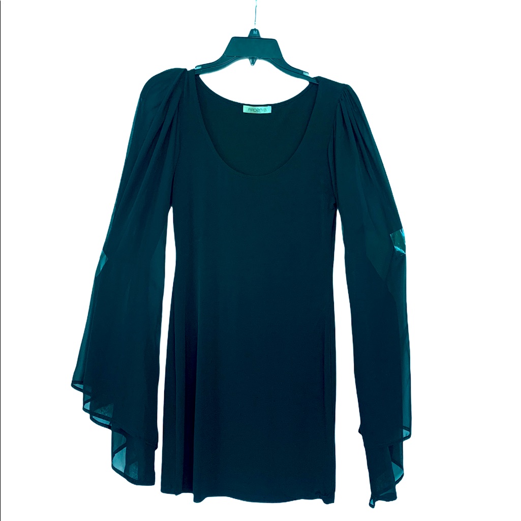 Arden B Bodycon Dress W/ Sheer Long Flare